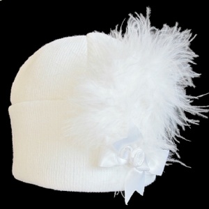 Baby Girls White Marabou Feather & Bow Plume Hat